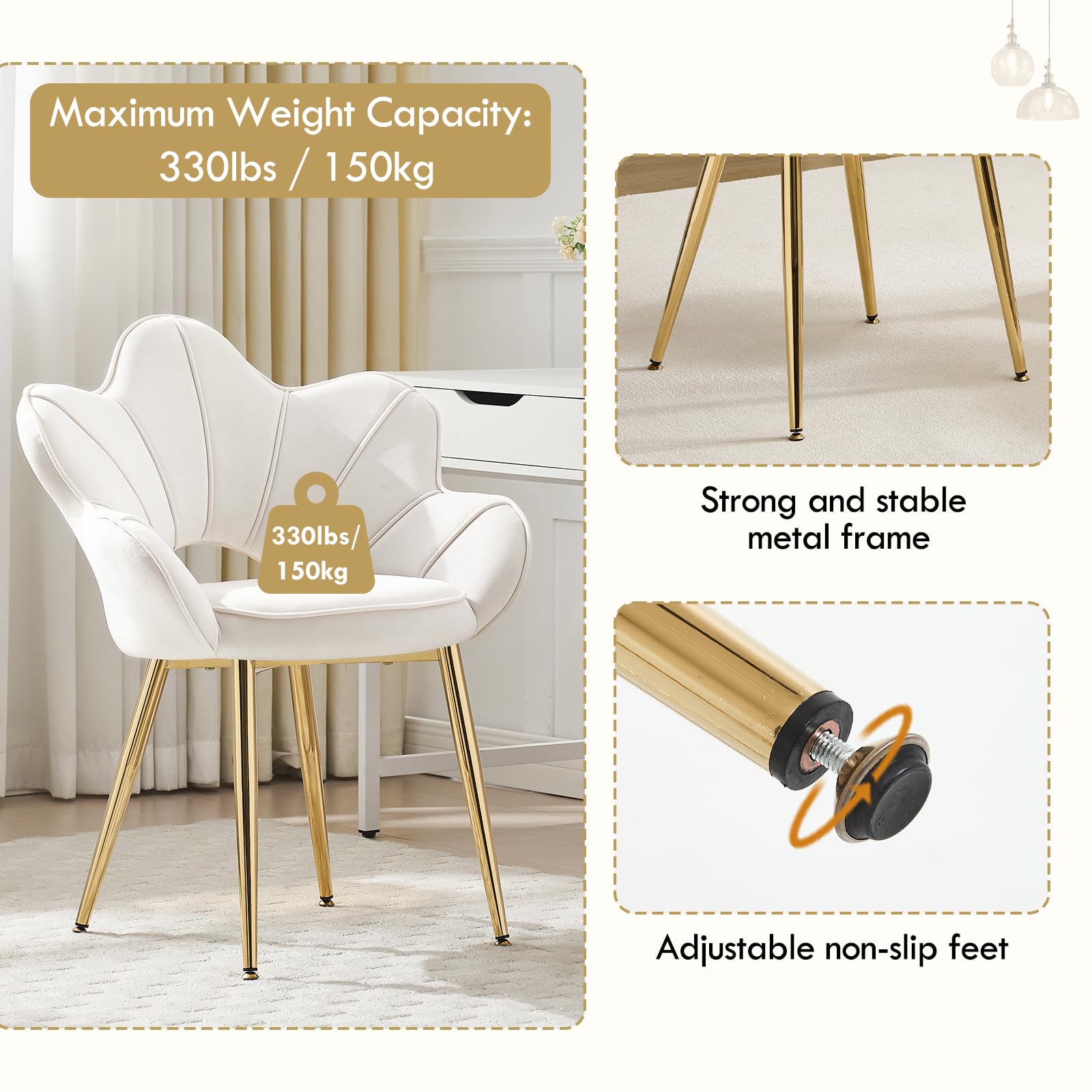 Set di 2 Sedie da Pranzo con Braccioli e Schienale,Bianco Crema | Poltrona Relax in Velluto,Sedie Cucina Moderna Poltrone da Salotto con Gambe in Metallo
