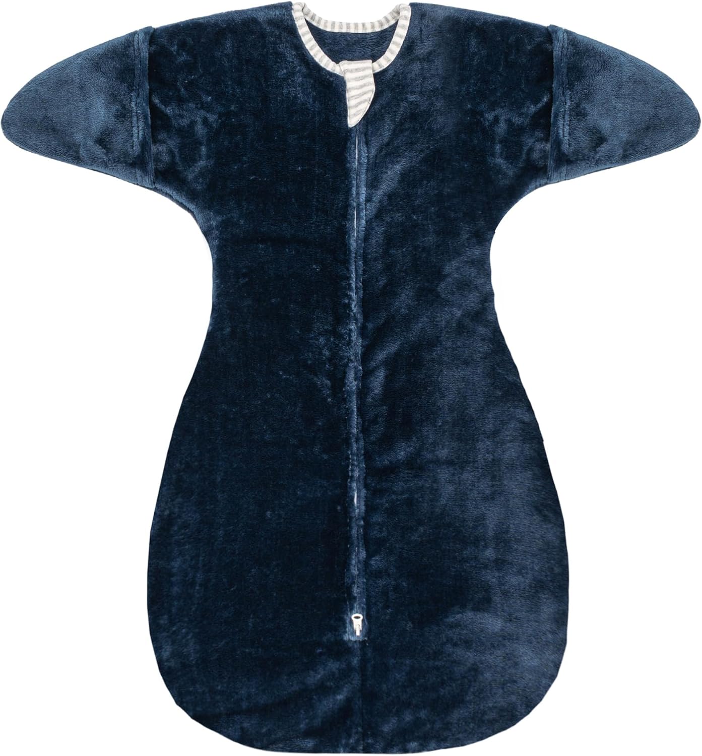 ZIGJOY Shark-Fin Transition Swaddle - 2.5 Tog Fleece Transition Sleep Sack 6-12 Months Warm Plush Baby Wearable Blanket with 2- Way Zipper for Winter, Dark Blue Dark Blue 6-12 Months