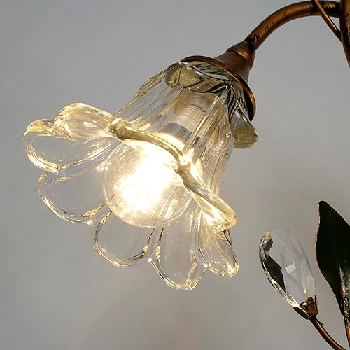 Miniatura 3 de Lámpara de mesa de cristal, lámpara de mesa decorativa de flores antiguas con hoja verde, lámpara decorativa retro para dormitorio, hogar, oficina,