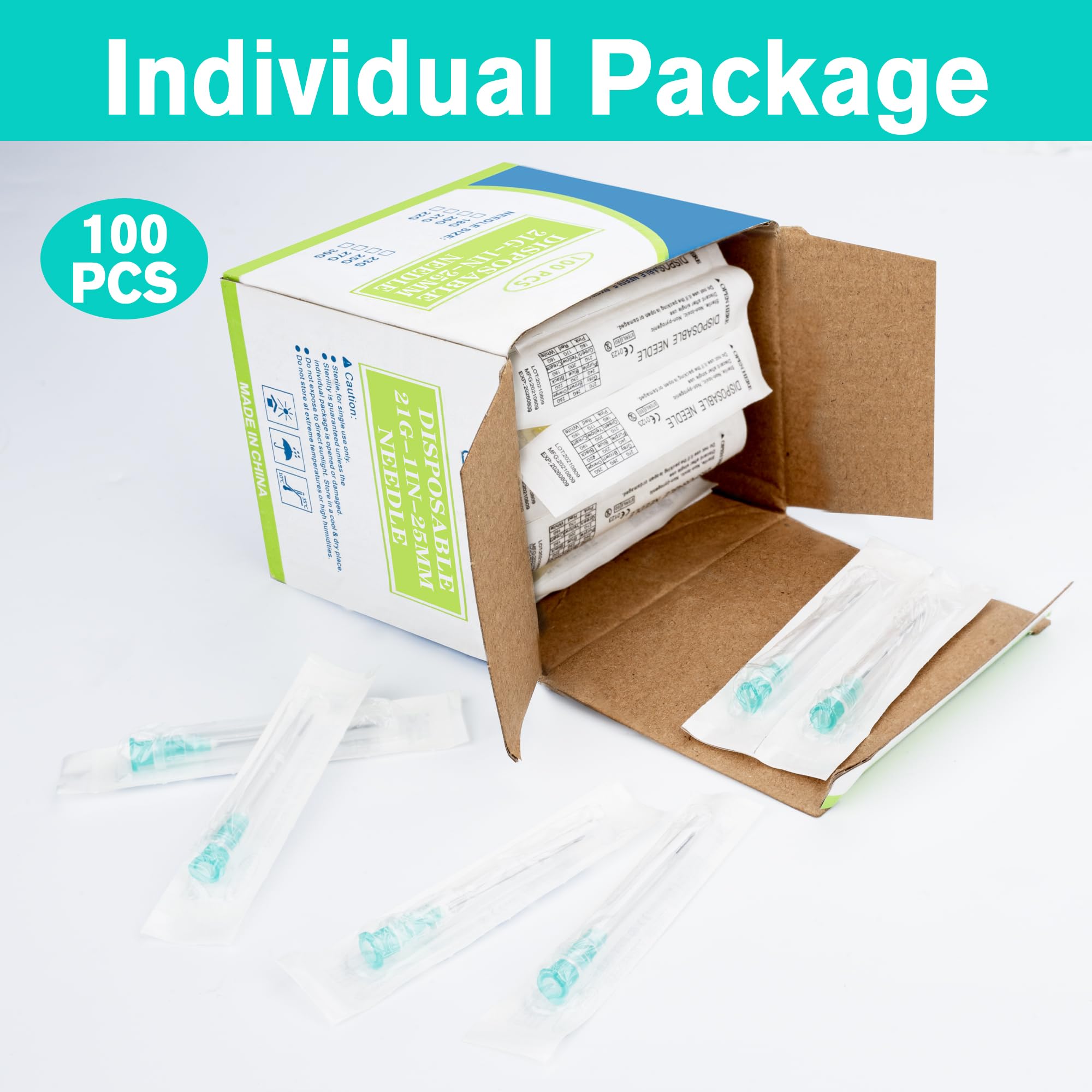 100 Pack 21 Gauge 1 Inch Sterile Disposable Lab Supplies, Scientific and Industrial Dispensing Needle Accessories — Amazon image 4