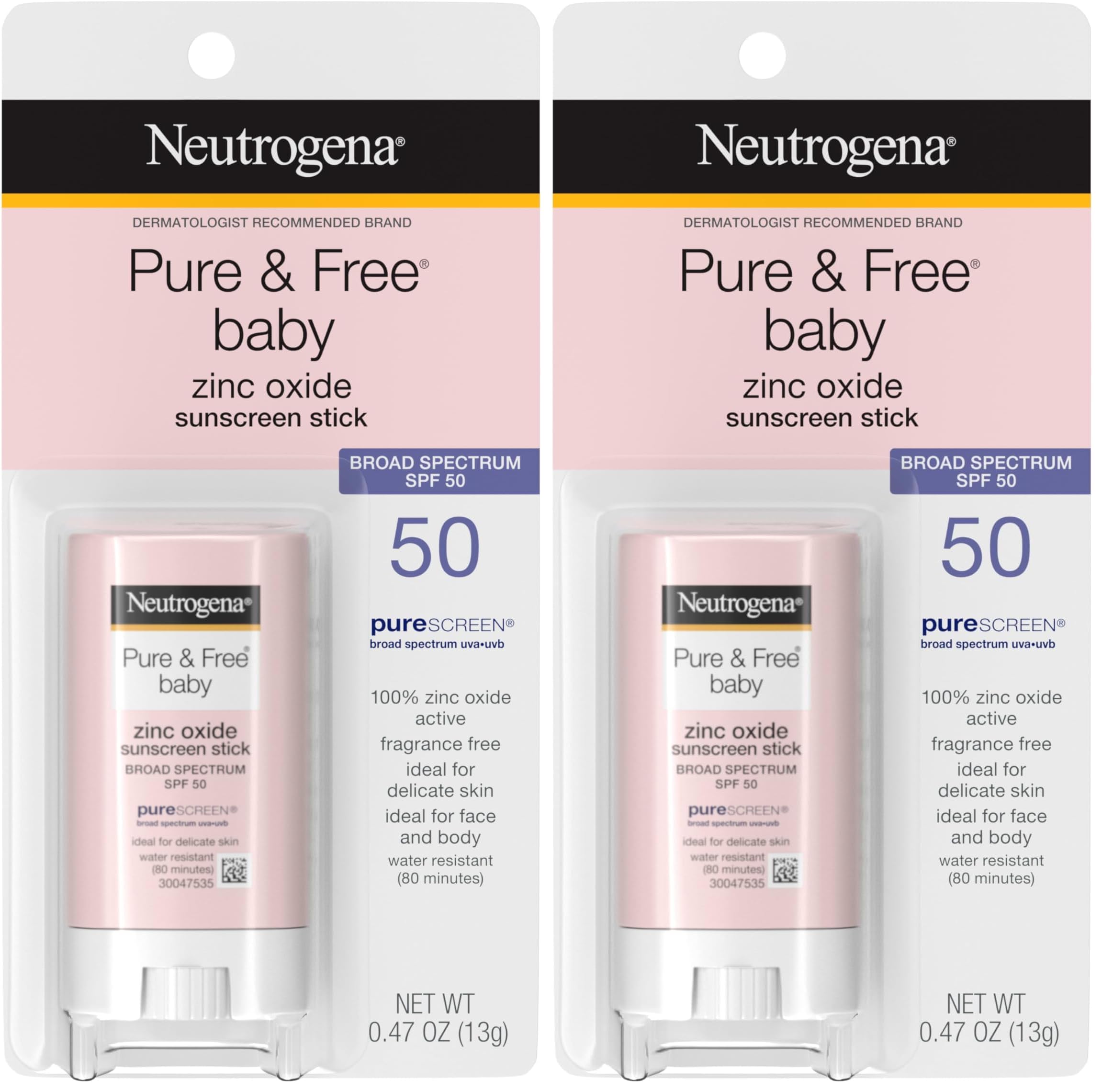 Mineral Sunscreen Stick, SPF 50, Zinc Oxide | Water-Resistant | Hypoallergenic | For Baby | Pack of 2