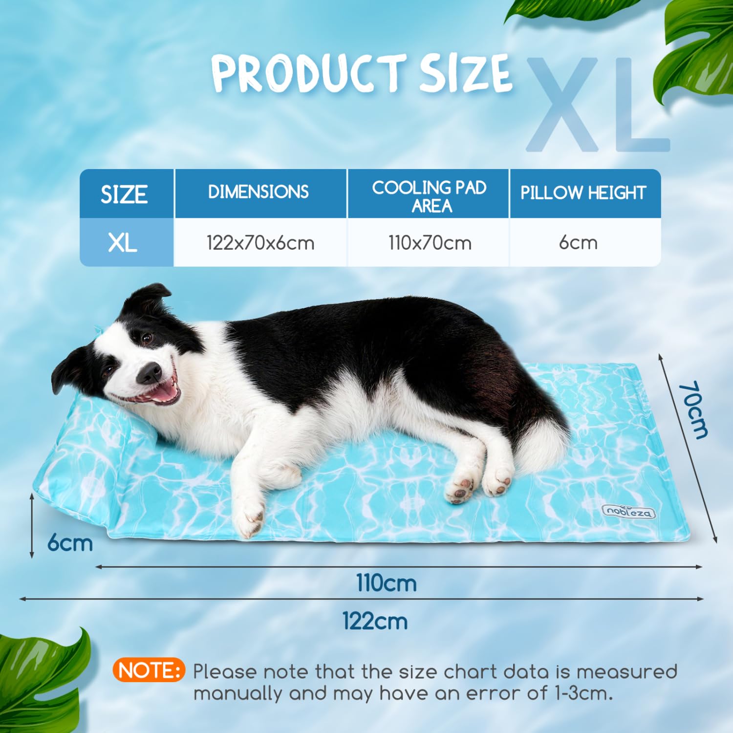 Nobleza Tapis Rafraichissant Chat et Chien, Design avec 6cm Oreiller Cervical Ajouté, Gel Non Toxique et Auto-Rafraîchissant, Tissu Oxford 300D Résistant Tapis Rafraichissant, 122x70cm