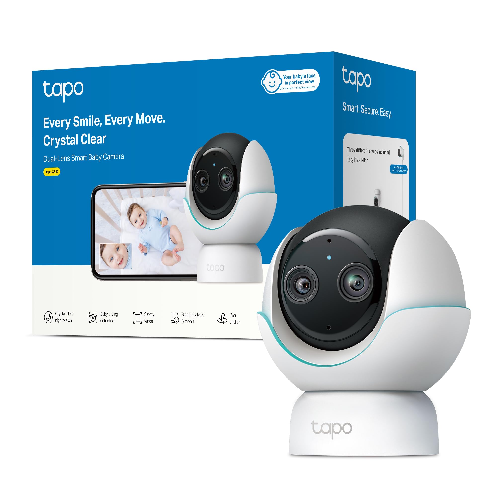 Tapo C840 - Cámara vigilancia WiFi Interior,Lentes Dobles 2K +1080p, bebés | Detección de Movimiento, Personas y Llanto de Bebé. Visión Nocturna. Almacenamiento Local o Nube. App Tapo.
