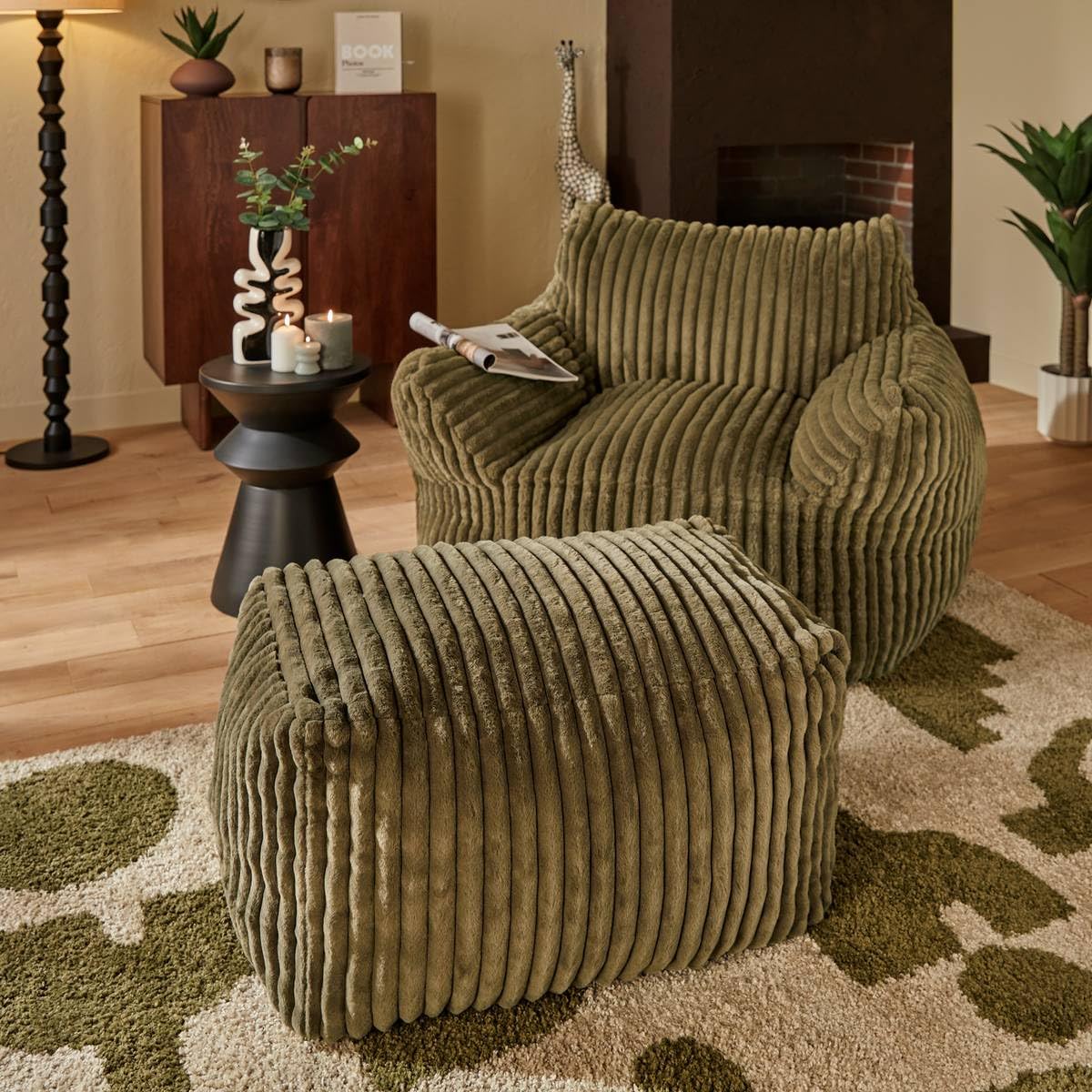 Atmosphera - Pouf muzi rectangulaire côtelé 61x78cm Vert