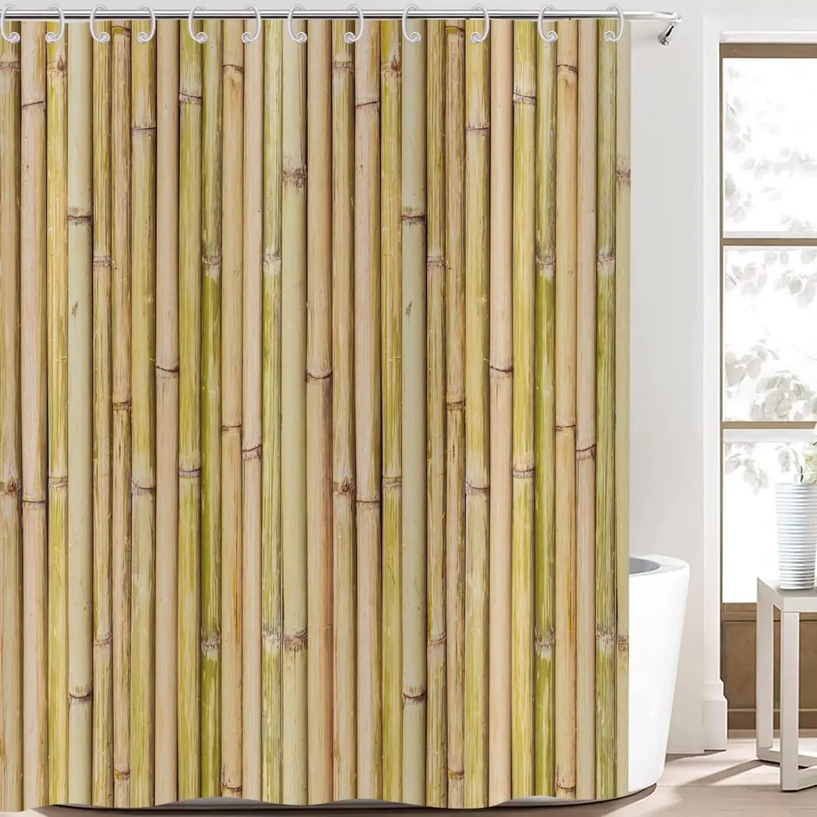 Tenda da doccia con motivo giapponese Zen in bambù, stile country, per bagno, impermeabile, lavabile, in poliestere intrecciato, 300x200 cm/118x79 pollici (larghezza x altezza).
