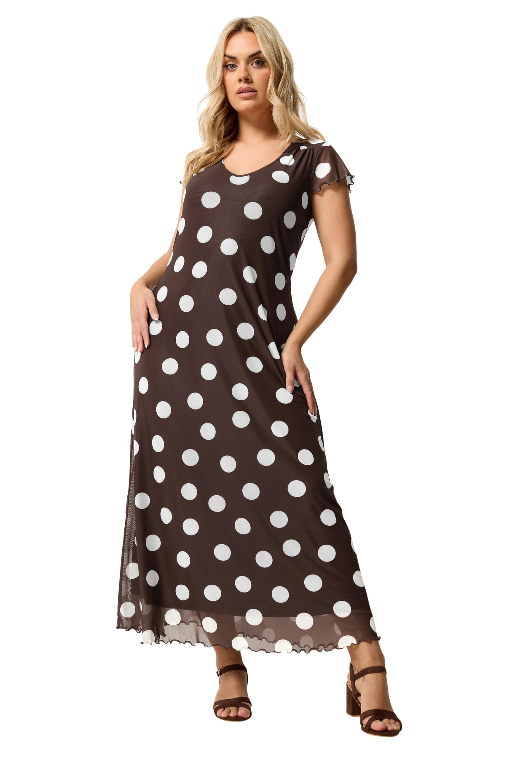 Yours Women's Chocolate Polka Dot Maxi Dress In | Size: 22/24