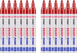 Red Paint Markers, 12 Pack Oil-Based Waterproof Quick Dry Permanent Paint Pen Set for Rocks Painting, Wood, Fabric, Plastic, Canvas, Glass, Mugs, Metal, Tire, Stone, DIY Craft