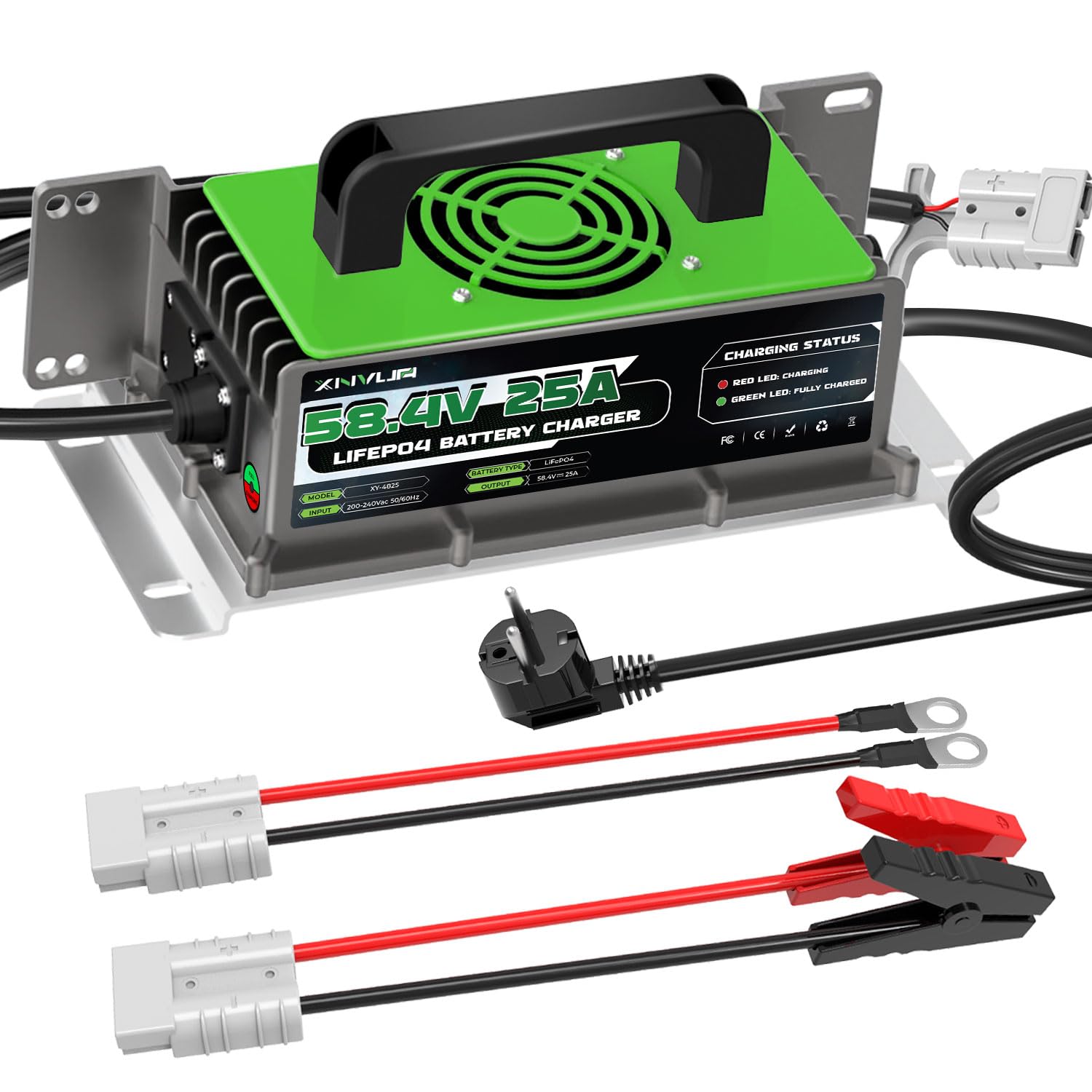 Caricabatterie automatico intelligente LiFePO4, da 58,4V 25A progettato per batterie al litio LiFePO4 da 48V (51,2 V)