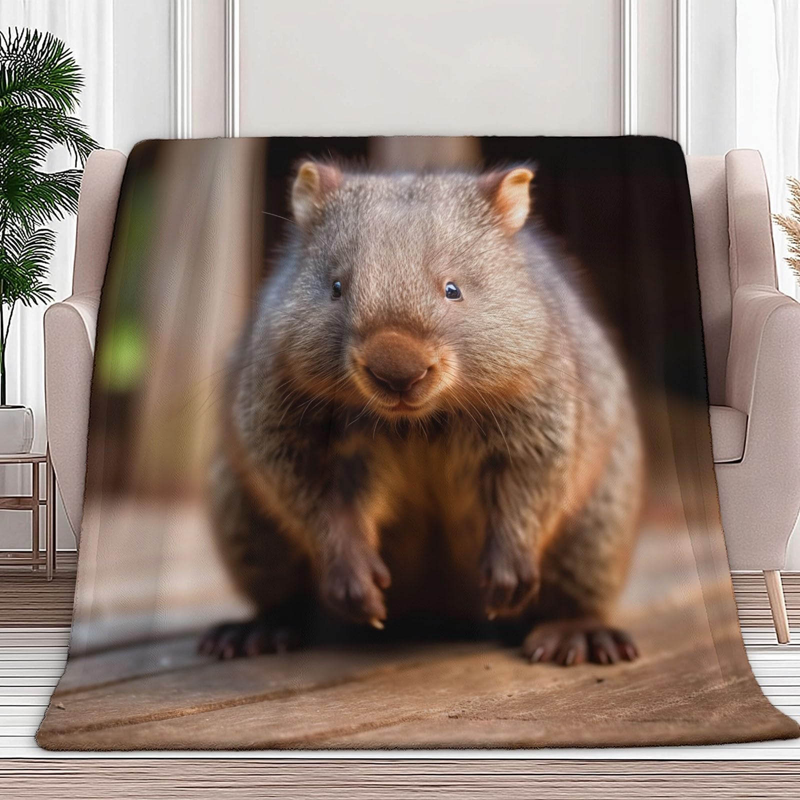 wohndecke Niedlicher Cartoon-Wombat, Super Weiche Gemütliche Warme Flanell-Wurfdecke, leichte dekorative Klimaanlagen-Decke, Sofa Couch Wohnzimmerdekoration für Erwachsene Kinder Büro 150 x 200 cm