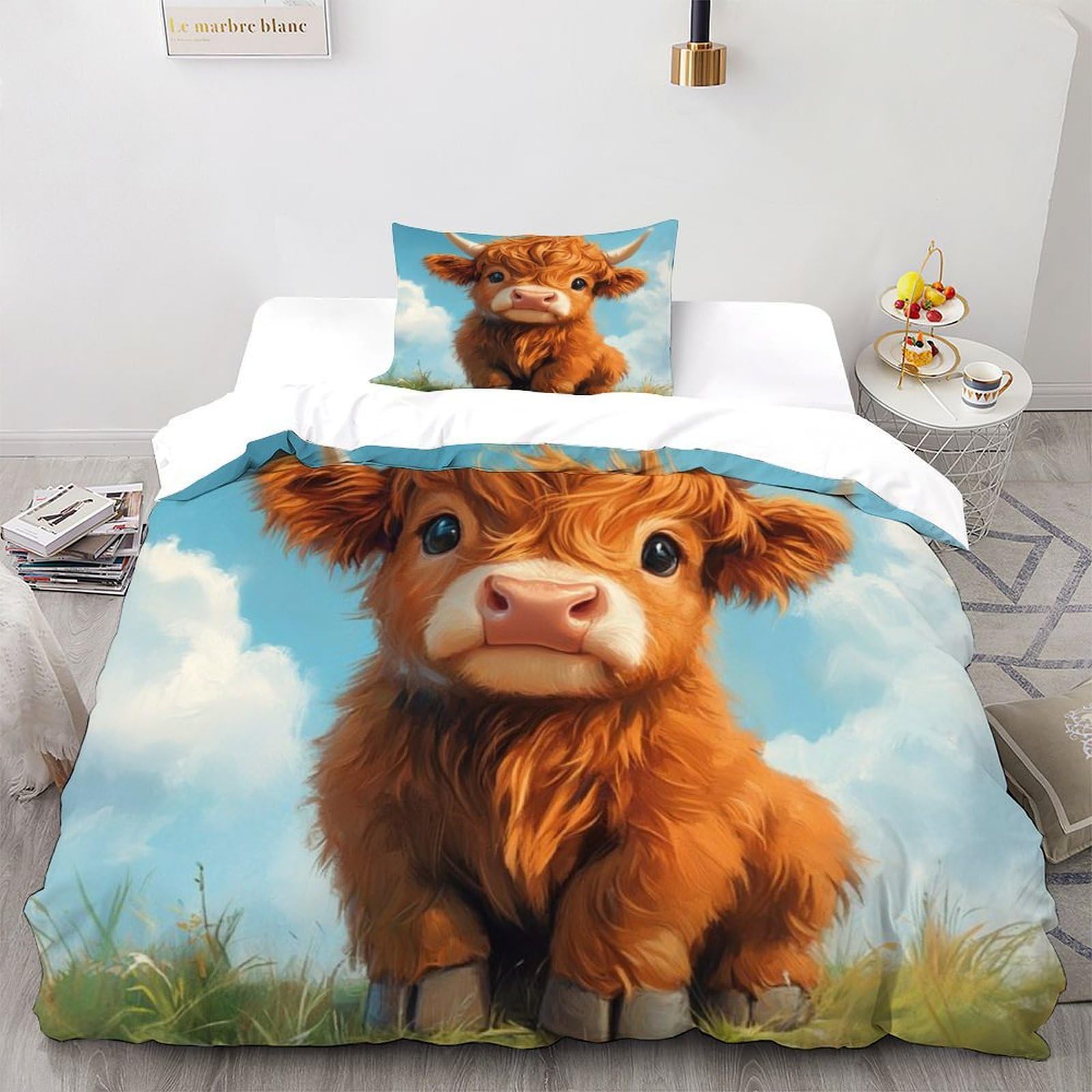 Parure de lit microfibre veau imprimé housse de couette 135x200cm pour lit une place