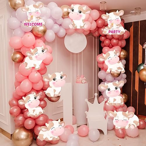 Miniatura 6 de Decoraciones para fiestas de cumpleaños con estampado de vaca animales de granja vaca rosa suministros para fiestas de baby shower para niños para