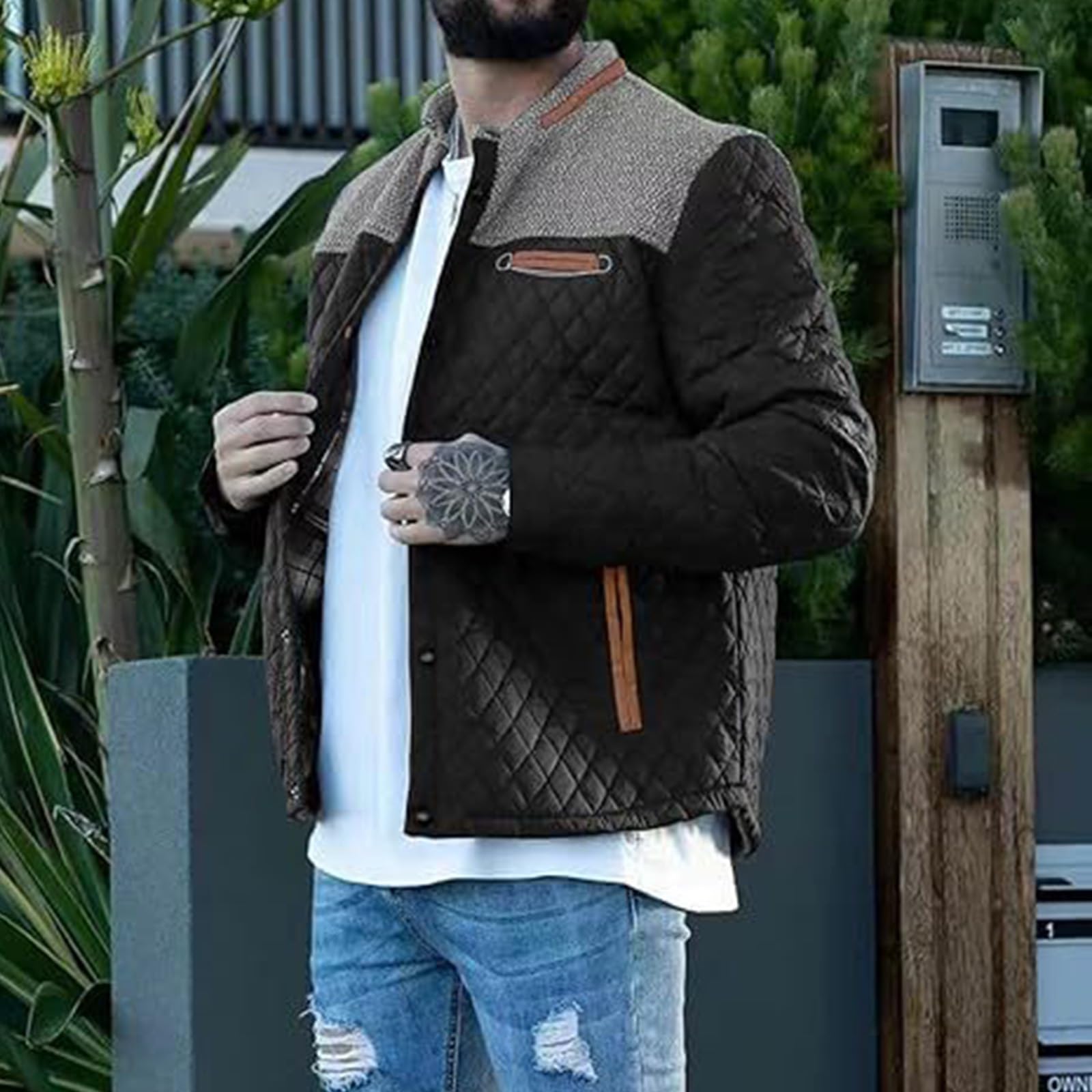 Herren Jacke Übergang Hemdjacke Warm Daunenjacke Leicht Dünn Winterjacke Gefüttert Übergangsjacke Puffer Jacke mit Druckknöpfen Herrenjacke Männer Steppjacke Winter Herbstjacke mit Taschen