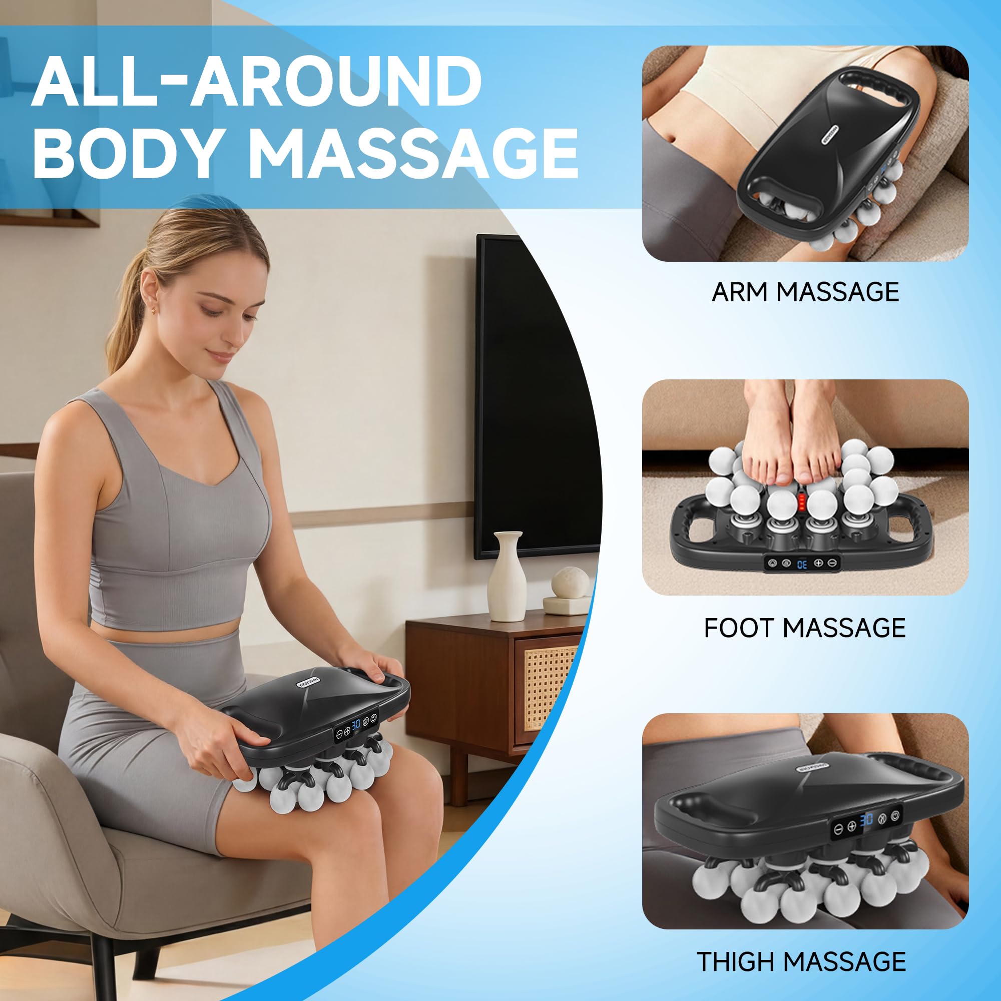 leikefitness Pistolet de massage des tissus profonds à 20 têtes avec 20 intensités, 6 modes, 3 réglages de minuterie, masseur électrique à percussion pour le dos, les épaules, les jambes, les bras, le