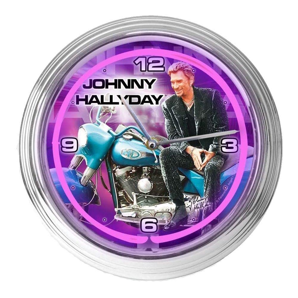 Pendule néon Johnny Hallyday violet pour raviver la légende du rock dans votre salon