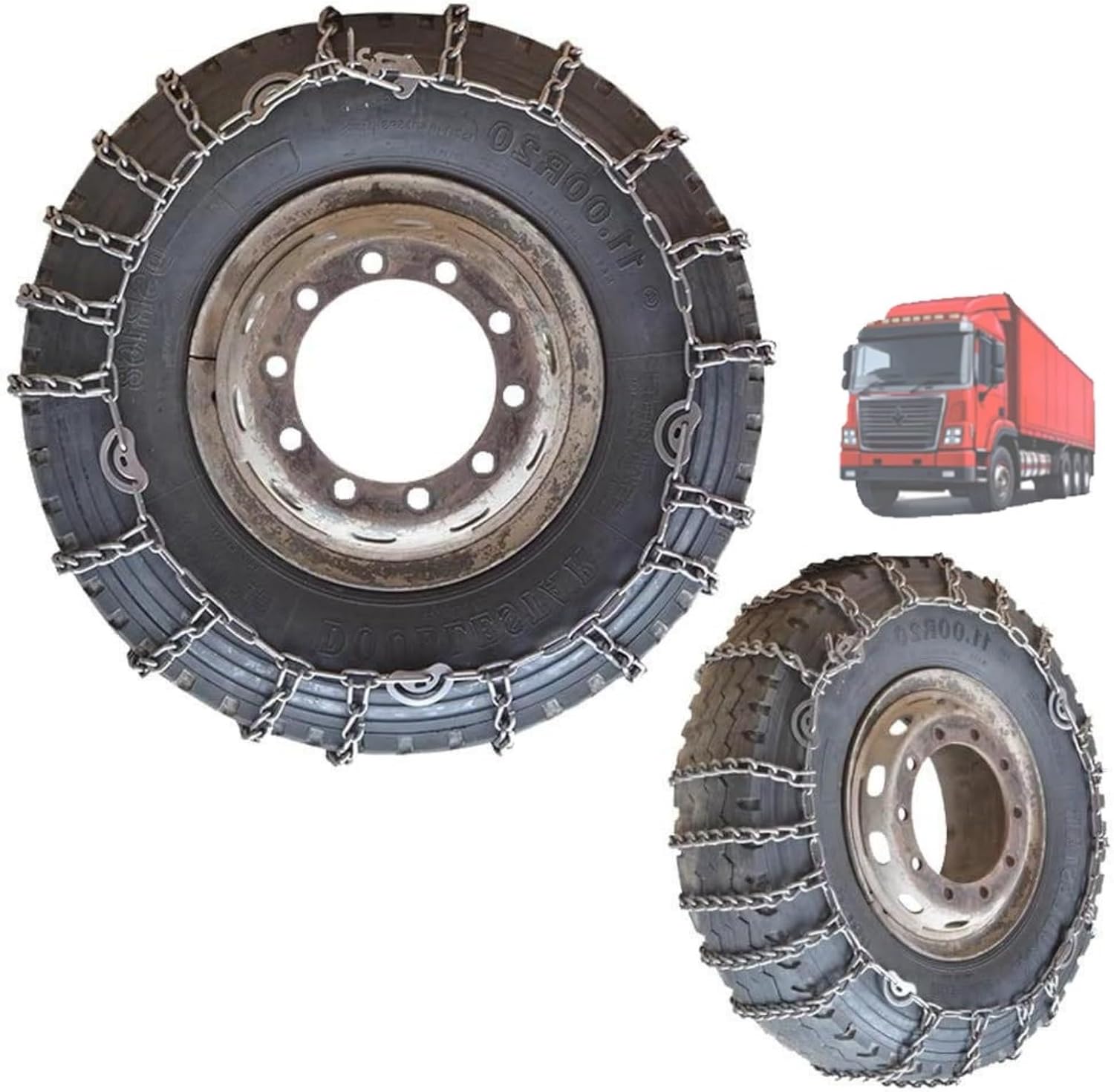 2pcs Snow Tire Chains For Cars Suv Pickup Trucks - Quick Fit AND Easy Installation, Reusable Universal Emergency Traction Snow Chains for Kinds of Trucks 205/75R17.5 9mm 315/80R22.5