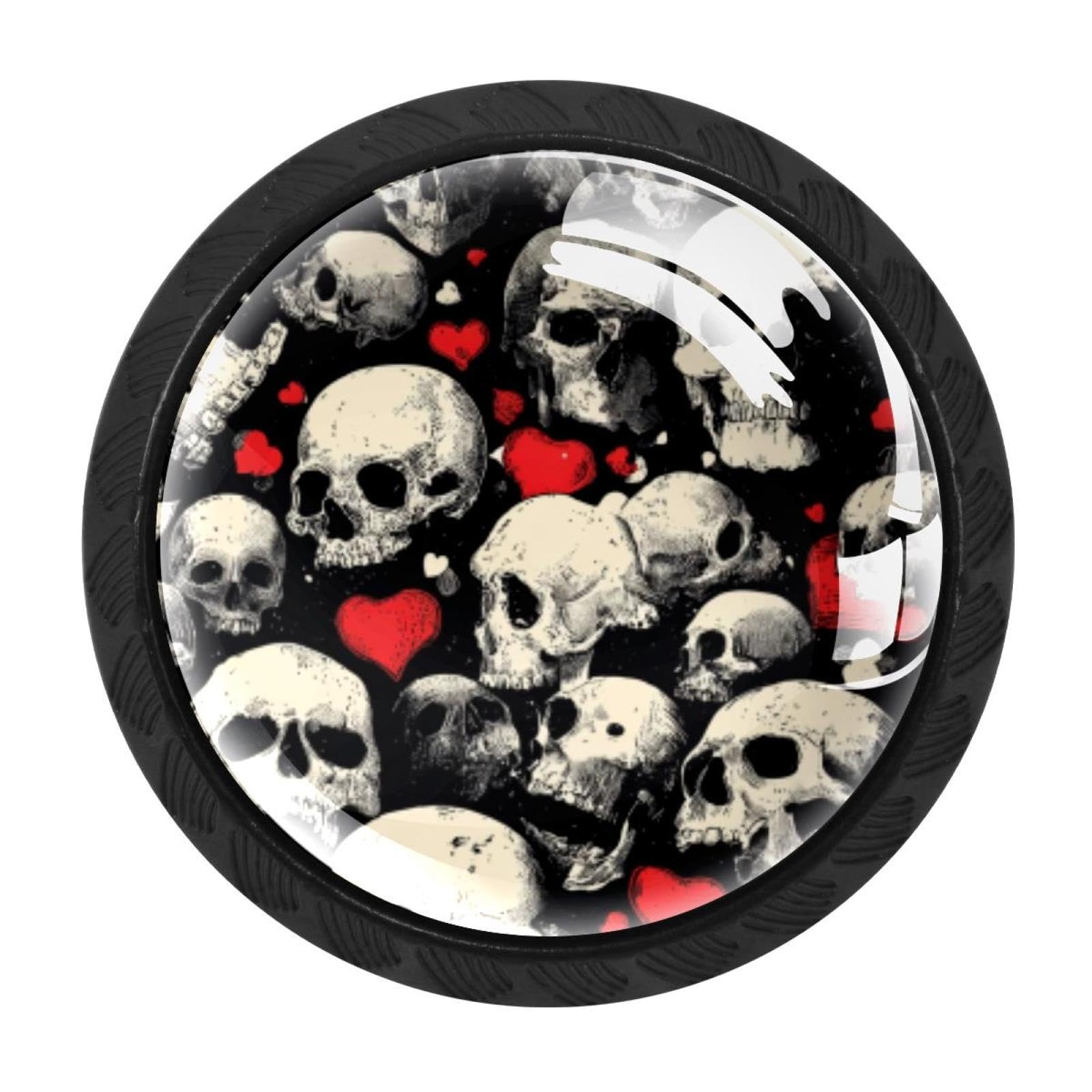 CHENZZZZ 4 Pack Drawer Knobs, Black Handle Dresser Drawer Pulls, Round Decoration Cabinet Hardware Pulls with Screws for Kitchen Cupboard Wardrobe, Skulls Hearts