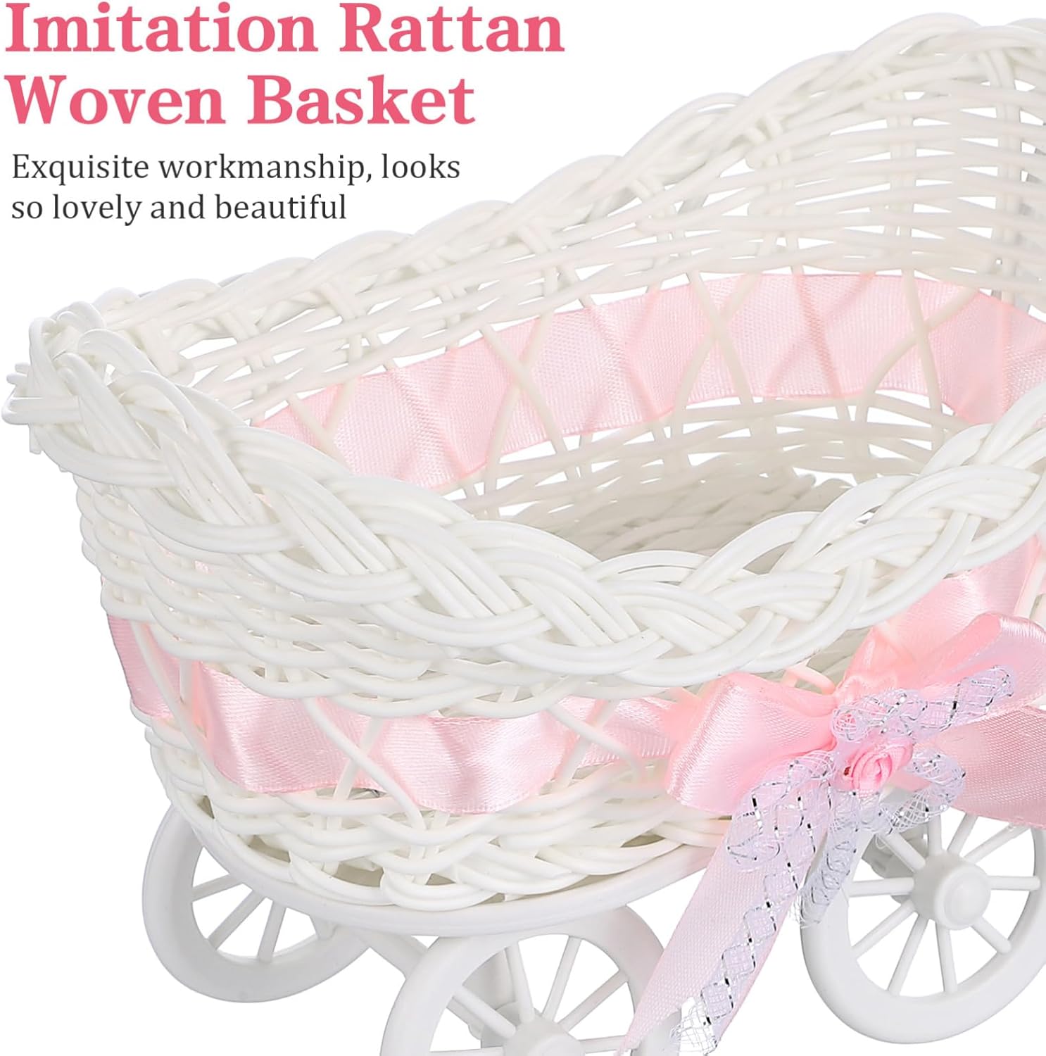 Totority Elegant Rattan Home Decor 2pcs Woven Storage Basket Birthday Party Decoration Toy Bin Baby Shower Supplies