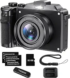 64 Megapixels Camera Digital, Wifi Incorporado Camera Fotografica, Câmera Mirrorless Digital Preta - Filmadora 4K Ultra HD, Alta Resolução, Câmera Vlog Leve e Portátil para Viagens, Estilo Retrô​