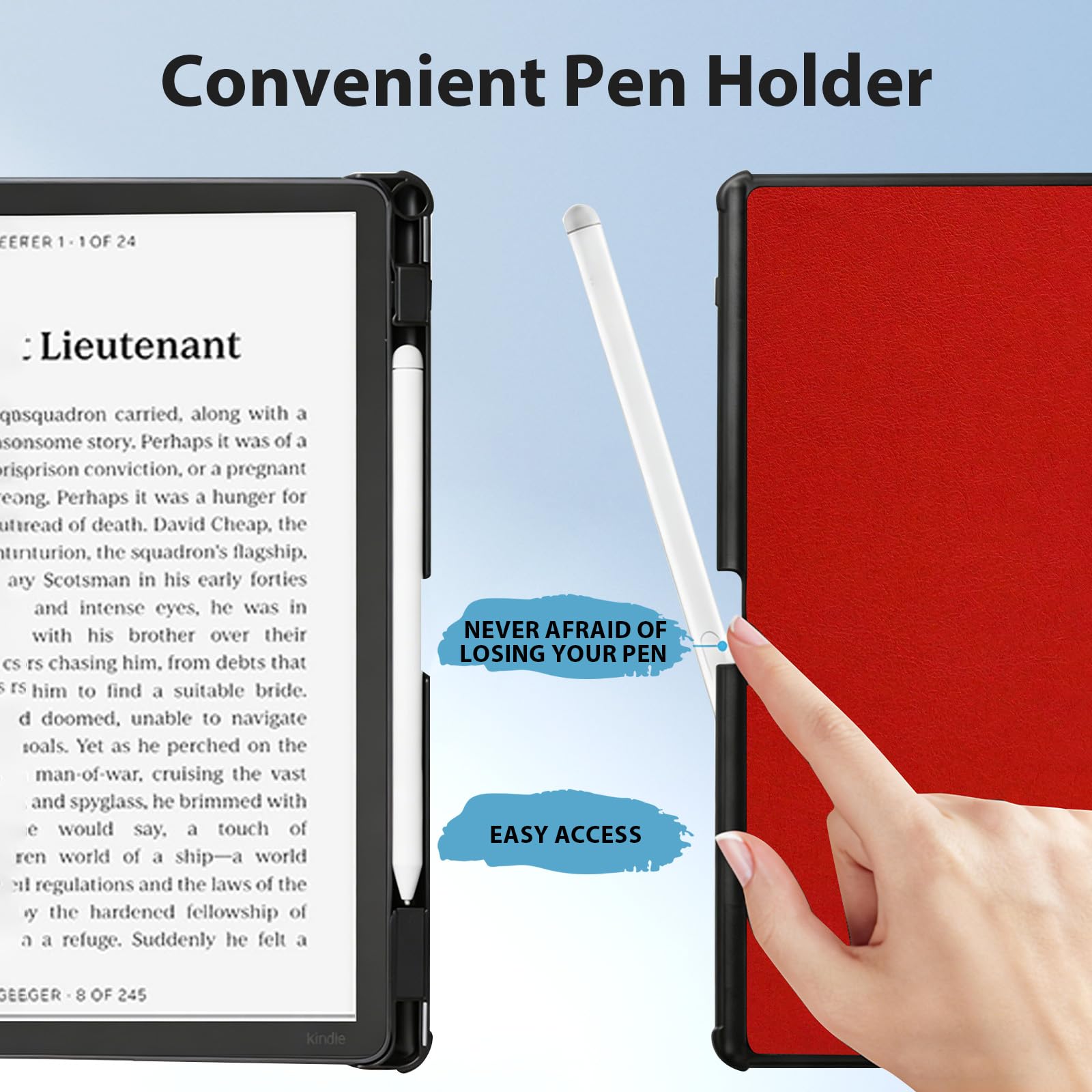 Schutzhülle für Kindle Scirbe, inklusive Displayschutzfolie, Premium-PU-Leder, Standfunktion, automatische Sleep/Wake-Funktion und Stifthalter, für Kindle Scribe (Version 2022/2024), Rot