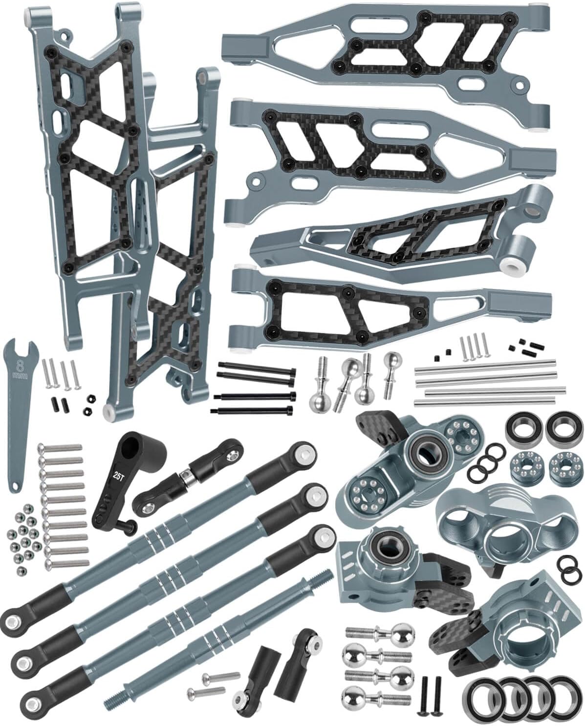RC Upgrades Part Front&Rear Suspension A-Arms&Steering Blocks Hub Stub Axle Carriers&Turnbuckles Camber Links w/25T Servo for 1/8 Kraton (Also for V4&V5)/Notorious/Outcast 6S BLX,Titanium