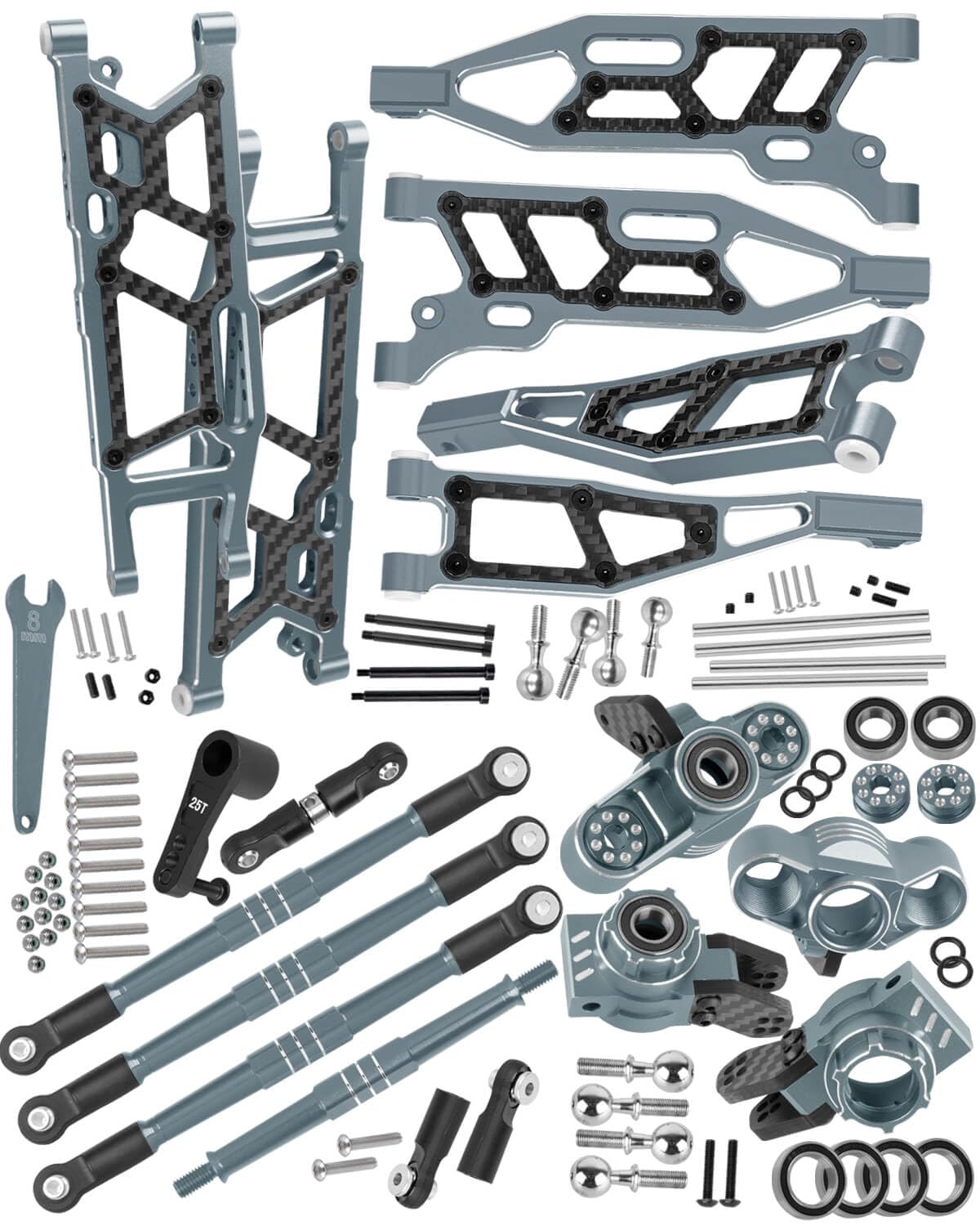 RCYouHott RC Upgrades Part Front&Rear Suspension A-Arms&Steering Blocks Hub Stub Axle Carriers&Turnbuckles Camber Links w/25T Servo for 1/8 Kraton (