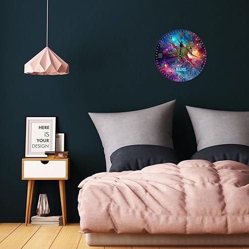 Miniatura 5 de SUQINFA Reloj de pared de dinosaurio con garra de galaxia personalizado para habitación de niños, reloj de pared personalizado con nombre de niño,