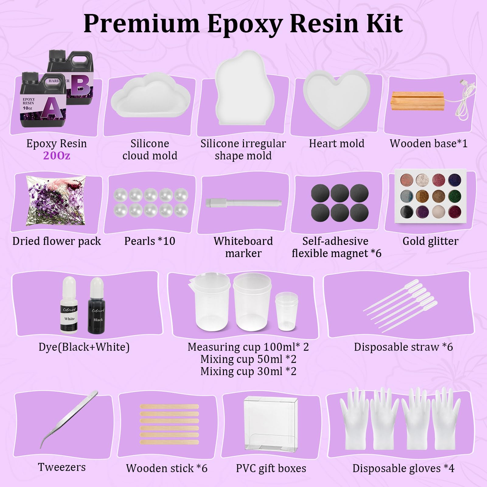 Kits de resina epoxi para principiantes con luz, manualidades para adultos y mujeres