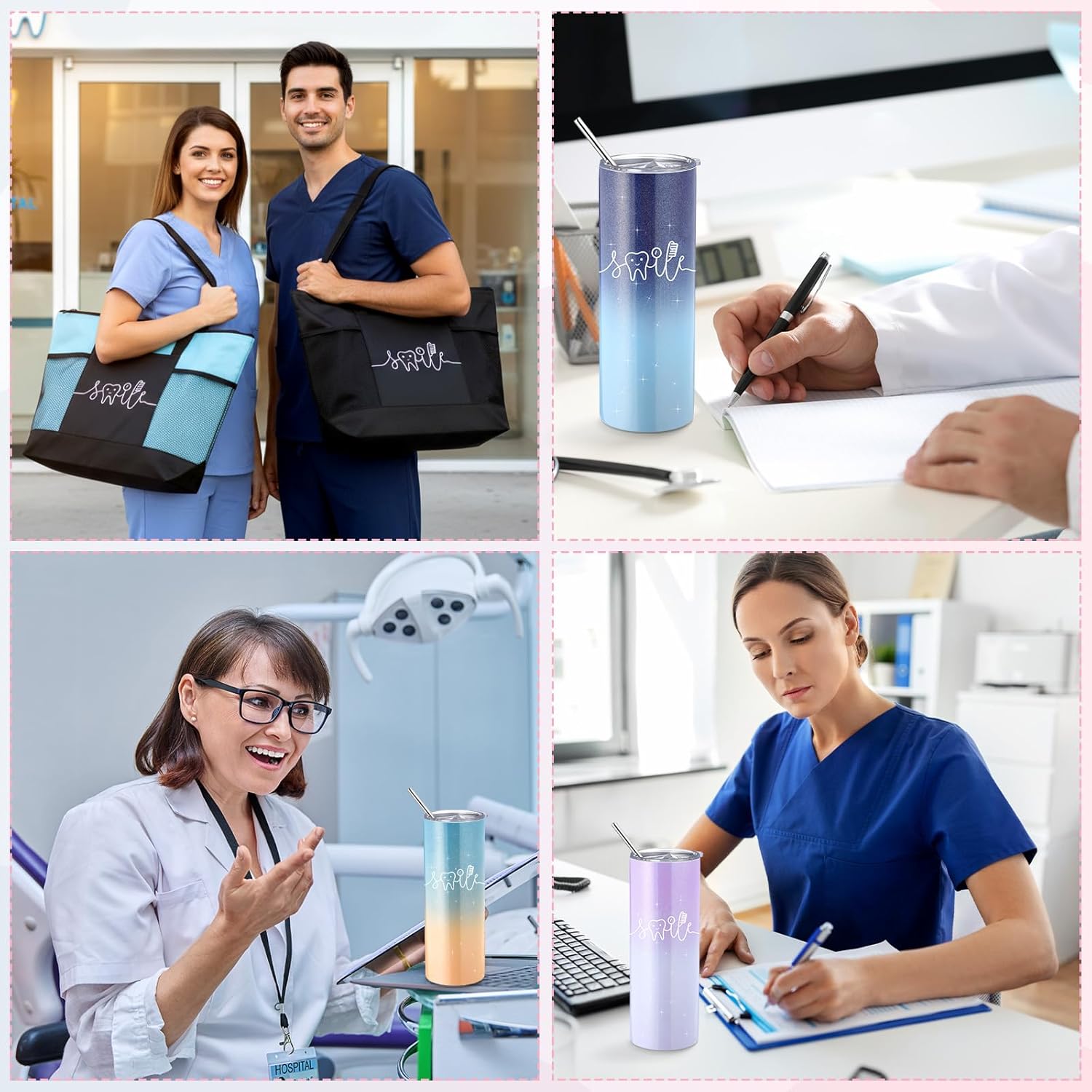 Buryeah 24 Pcs Dental Hygienist Week Appreciation Gift 20oz Tumbler Large Tote Bag Thank You Gift for Dentist Assistant Graduation (Colorful)