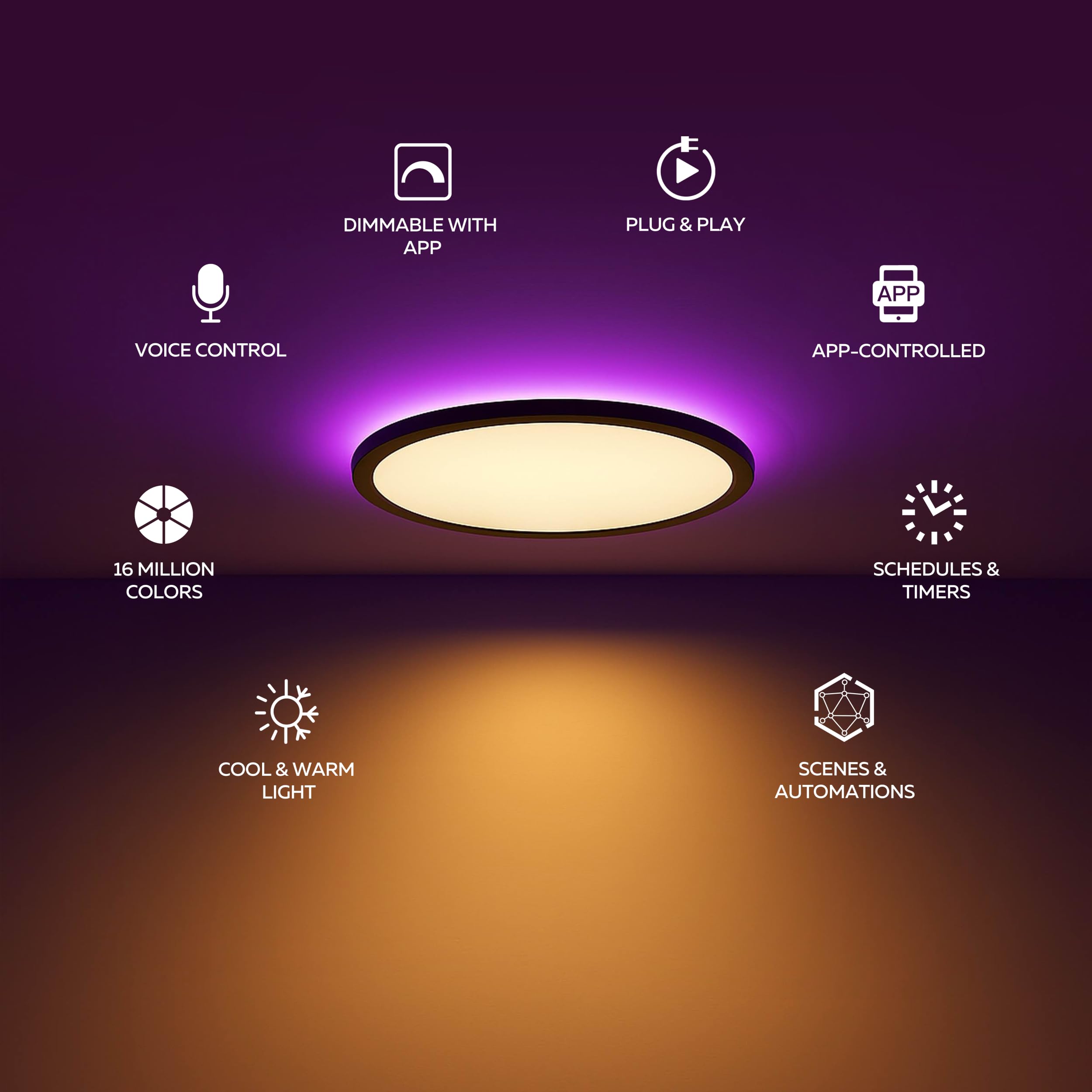 CALEX Halo Plafón Inteligente, 30cm, Luz RGB y Blanca Cálida, Negro