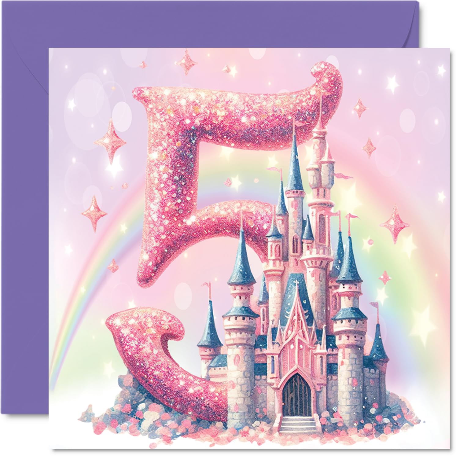5th Birthday Cards for Girls - Fairy Princess Castle - Happy Birthday Card for 5 Year Old Girl Niece Great Niece Daughter Cousin, 145mm Bday Greeting Cards