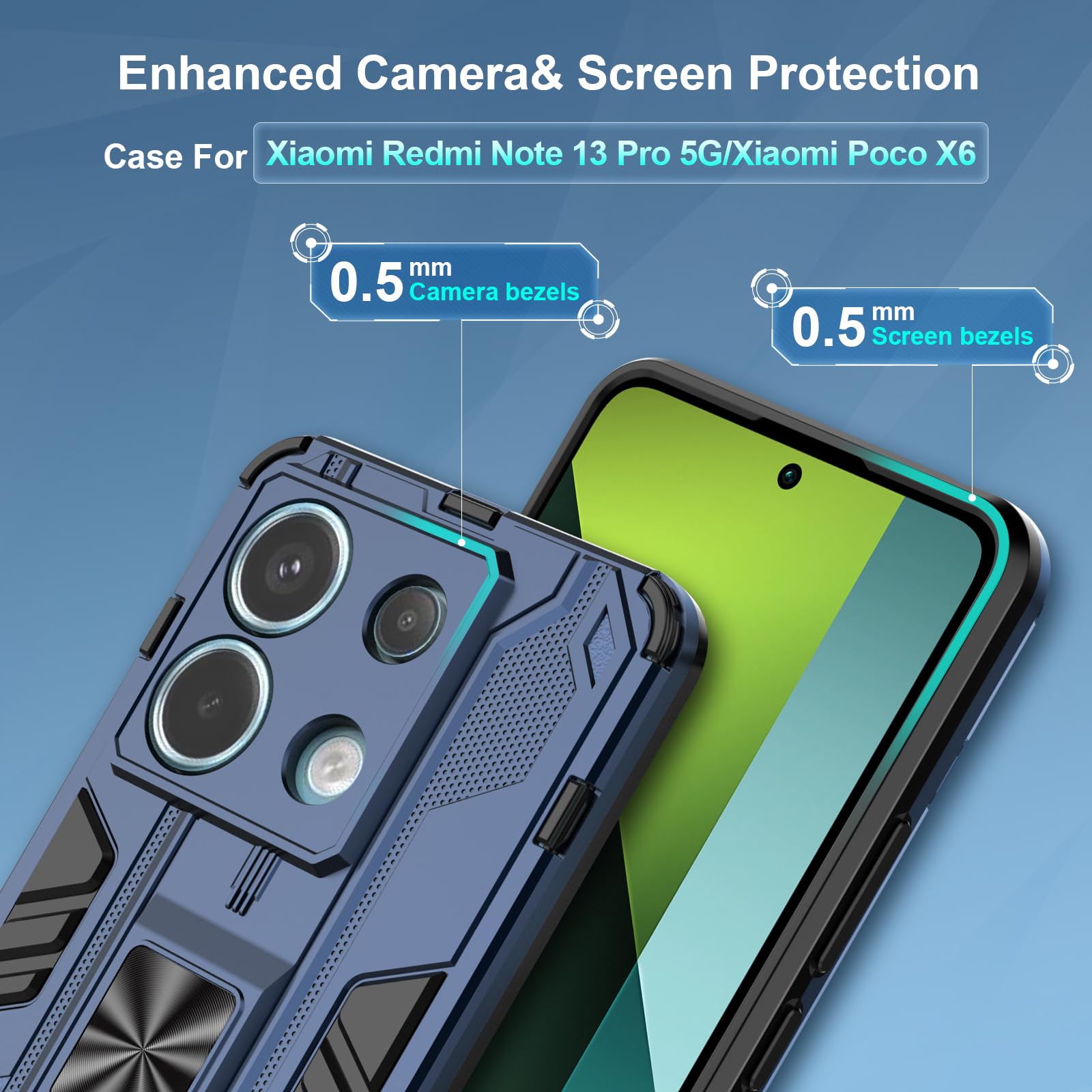 Funda para Xiaomi Redmi Note 15 Pro 5G, Carcasa Antigolpes con Soporte anular metálico, Case Protectora de Grado Militar, Azul — view 170