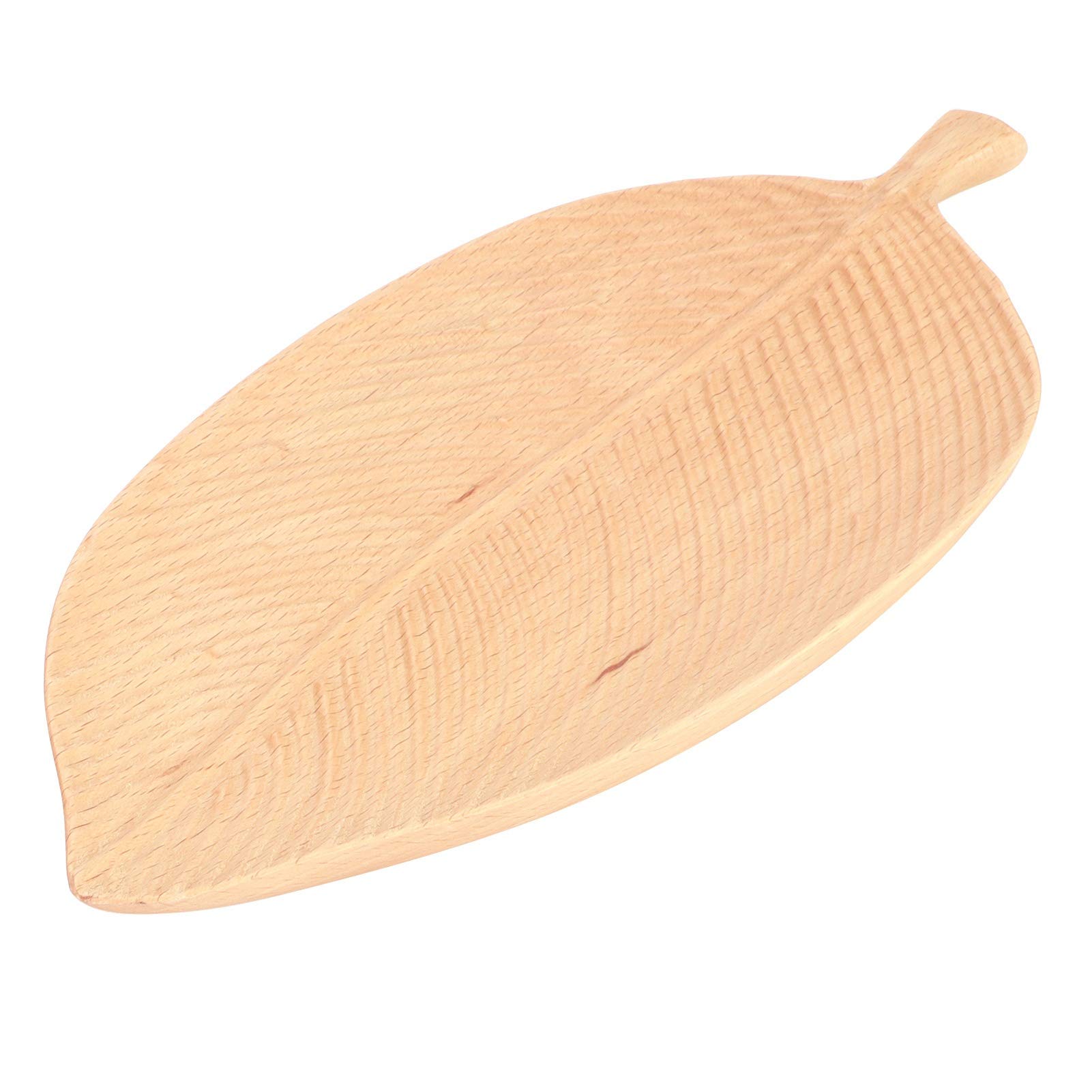 Bandejas de almacenamiento de platos de madera con forma de hoja, bandeja de té, postre, cena, pan, fruta, aperitivos, platos de exhibición de comida (25 * 12 talla en forma de hoja de haya)