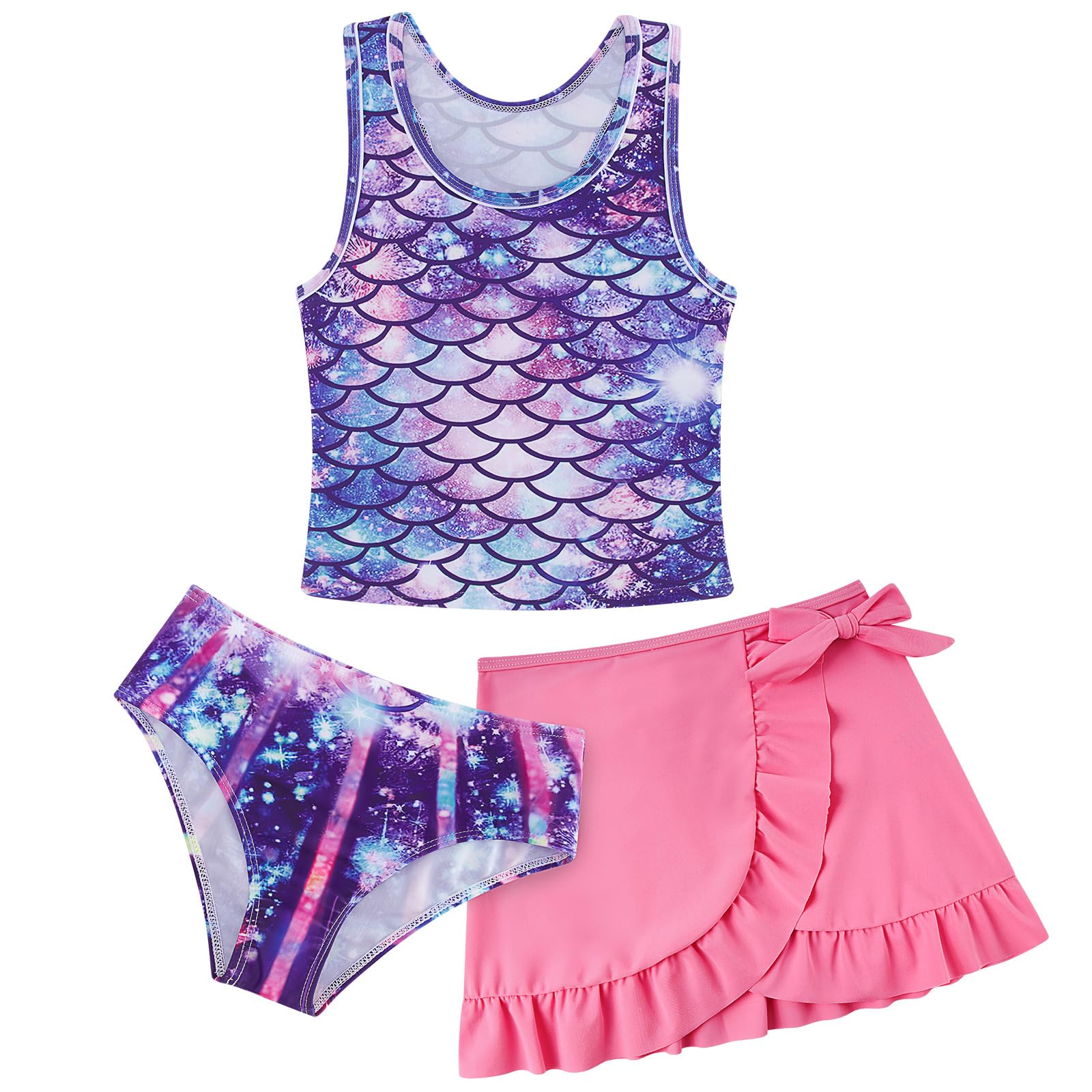 AIDEAONE Mädchen Badeanzug Dreiteiliger Tankini Sommer Schöne Schnelltrocknende Süße Bademode für Kinder 6-12 Jahre