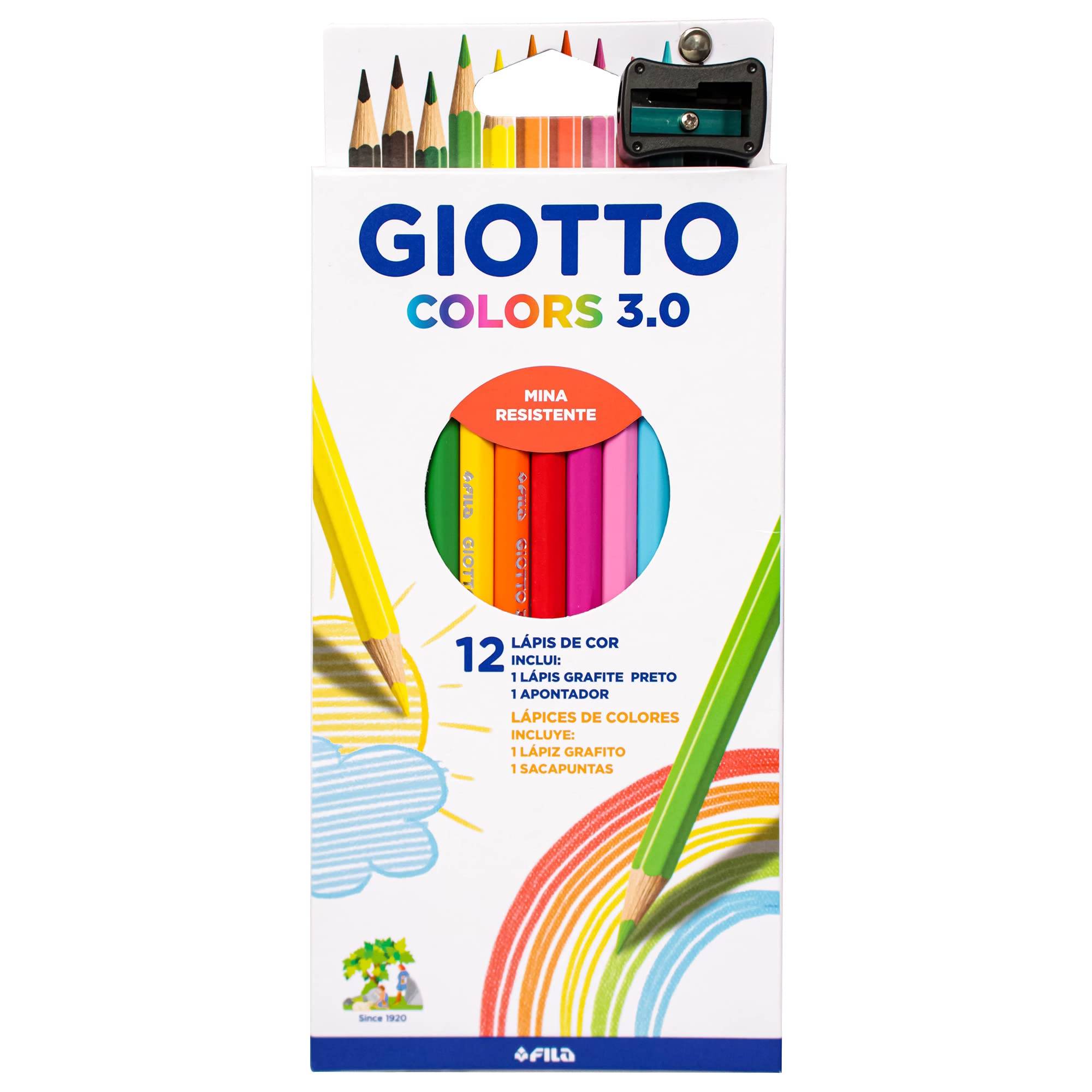GIOTTO Colors 3.0 Lápis de Cor Estojo com 12 Cores + Lápis Grafite