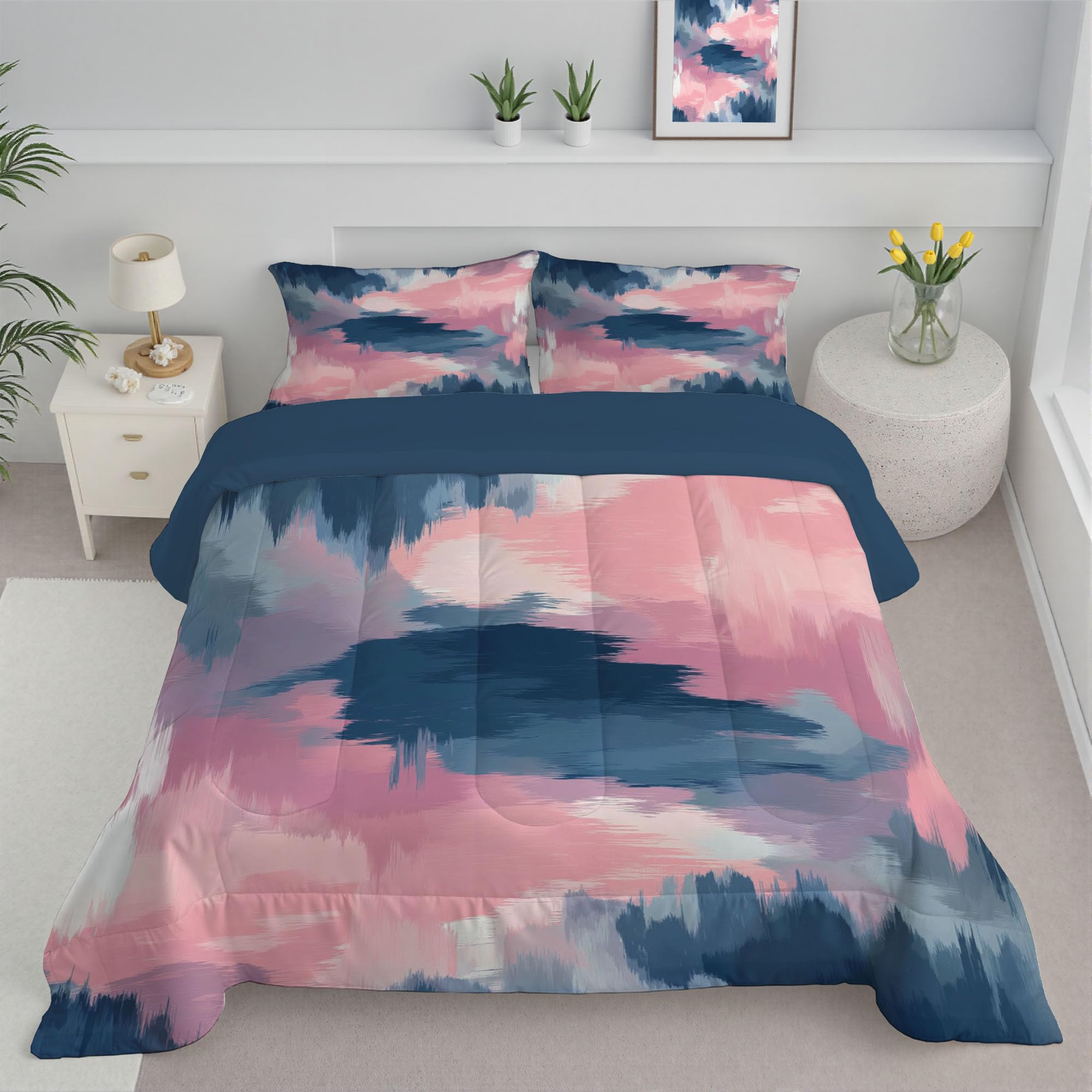 Edredón reversible rosa y azul 200x200 de plumón sintético grafiti abstracto para cama infantil
