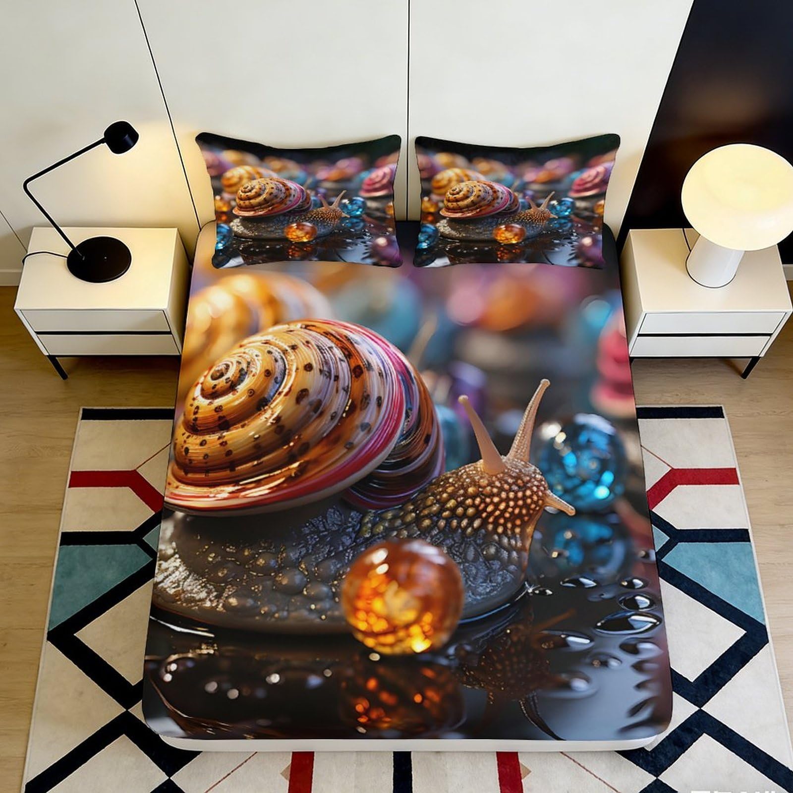 3D Printed Snail Shell Fitted Sheet Microfiber Soft Durable 3D Printed Marble Bed Cover for Bedroom Dormitory Guest Room Mattress Protection 90x200x25cm