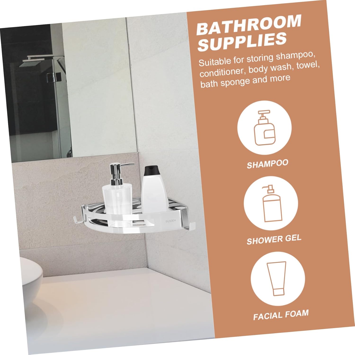 2pcs Bathroom Corner Shower Racks Wall-mounted Shelf Corner Storage Rack Easy Punch Installation Modern Wire Shelving