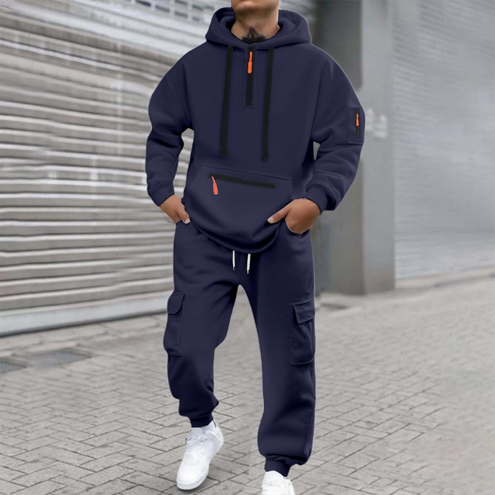 Conjunto genérico de chándal para hombre, 2 piezas, algodón, chándal completo, con capucha, pantalones, gimnasio, entrenamiento, correr, confort óptimo, A126