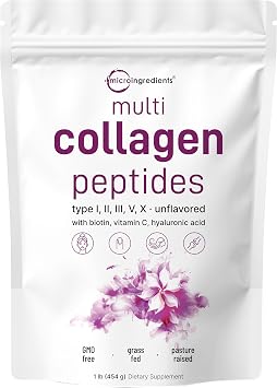 Micro Ingredients Multi Collagen Protein Powder 16oz & Magnesium Oxide 400mg Bundle Pack | Grass-Fed Collagen Peptides | Elemental Form for Max Concentration