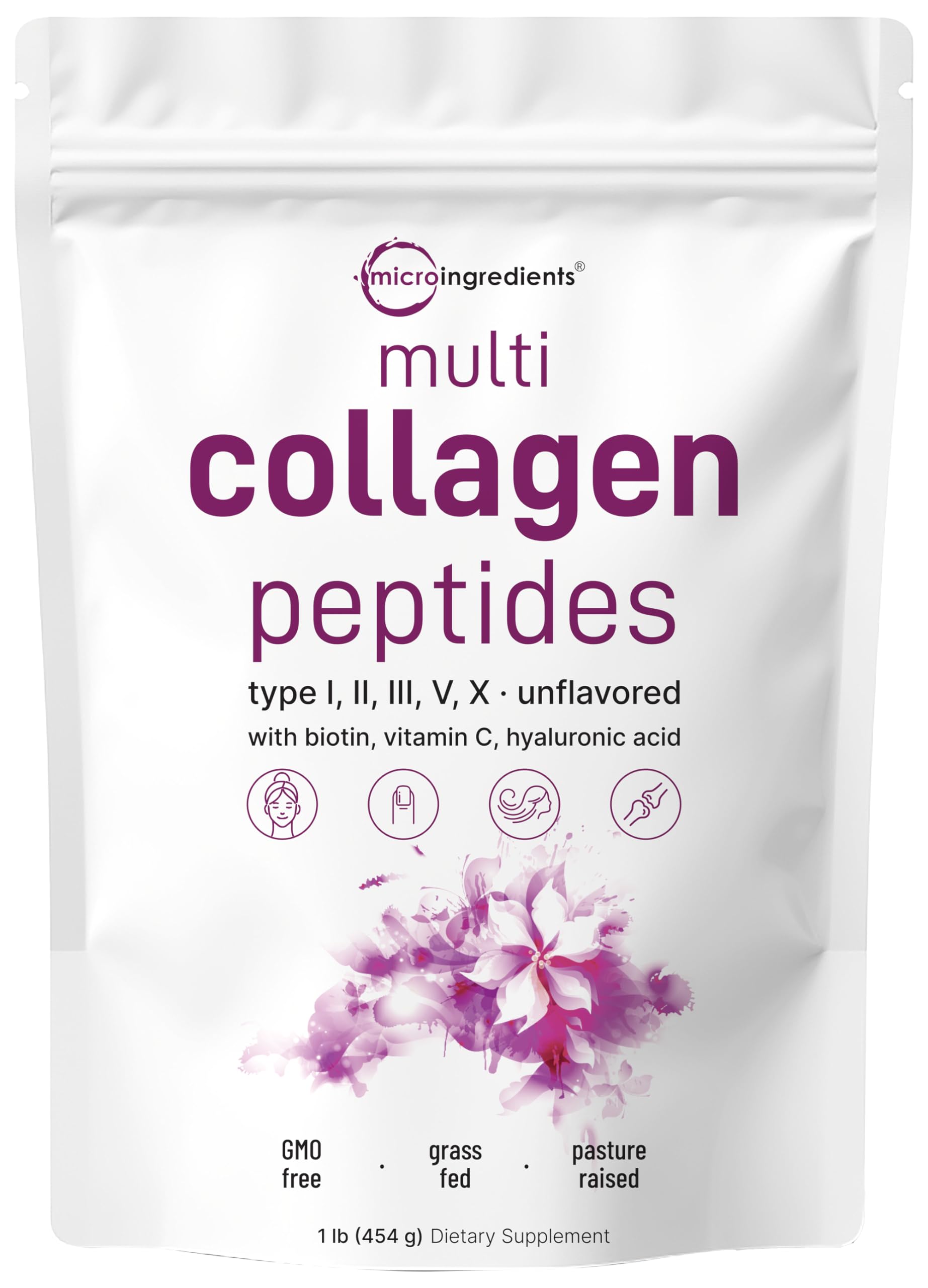 Multi Collagen Peptides Powder, 16 Oz - Hydrolyzed Protein Peptides | Type I,II,III,V,X with Hyaluronic Acid, Biotin & Vitamin C - Unflavored - Keto & Paleo Friendly, Ez Mix in Drinks