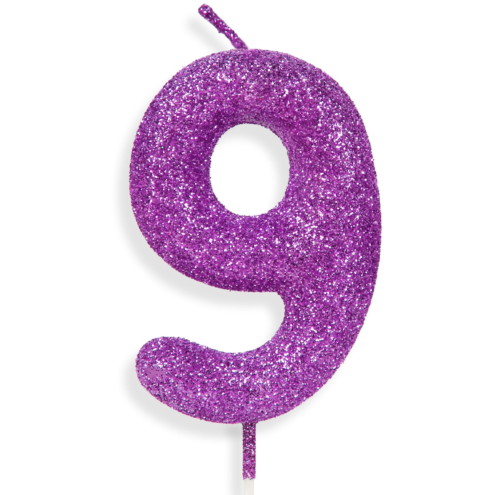 9th Glitter Birthday Candles, Purple Pink Birthday Number Candle for Cake Topper Decorations for Girls Birthday Party Wedding Anniversary Celebration