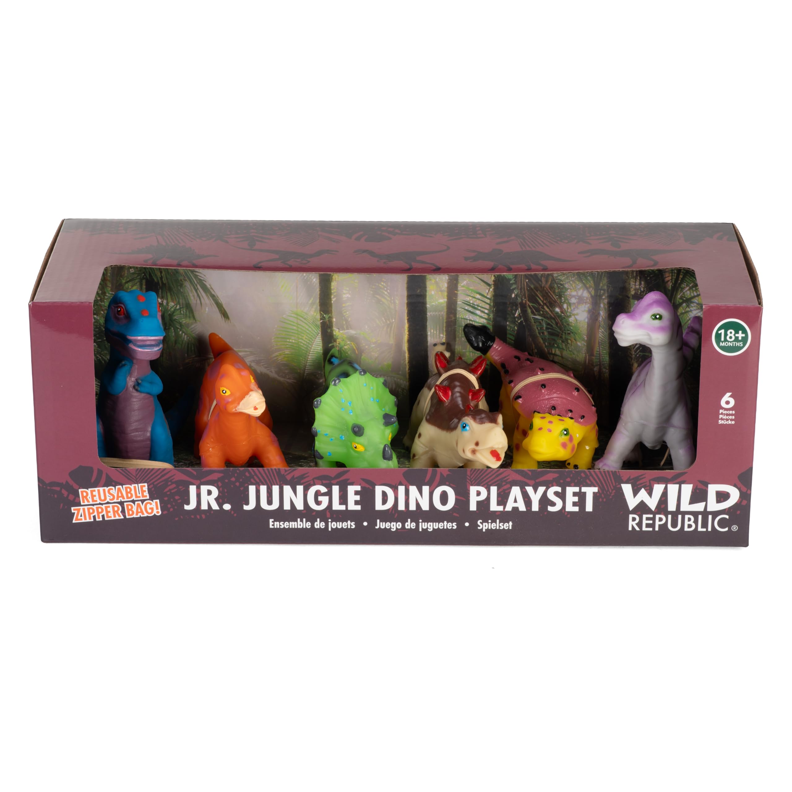 Wild Republic 87948 - Junior Jungle, zestaw do zabawy dla małych dzieci, dino, 6 zwierząt