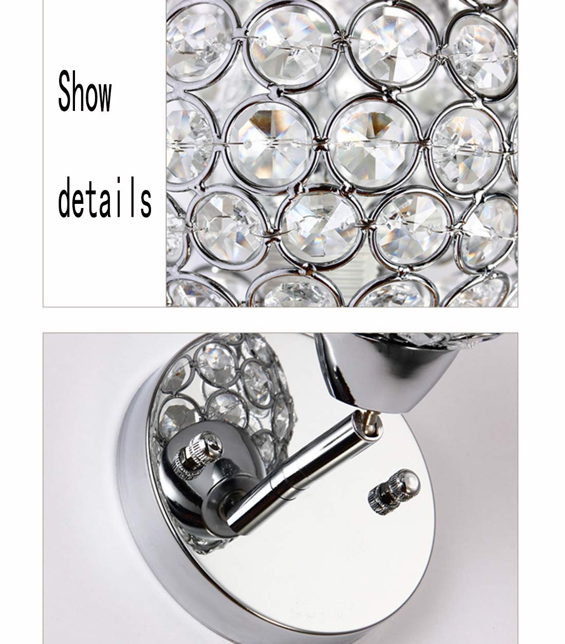 WXKAGF Lámpara de Pared Moderna de Cristal Cromado para Interiores, lámpara de Noche para Dormitorio con Pantalla Redonda, lámpara de Pared Decorativa Ajustable con Cuello de Cisne, iluminación