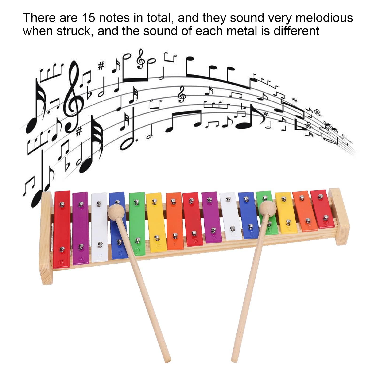Xilófono 15 notas, Xilófono con 2 Mazos para Niños Instrumento Musical Educativo Glockenspiel de Aluminio y Pino Juguete Adecuado a Partir de 3 Años