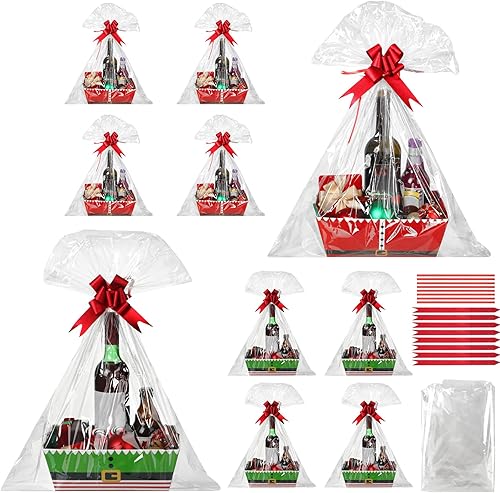 Miniatura 1 de Cholemy El kit de 24 cestas vacías de regalo de Navidad incluye 8 bandejas de mercado de papel kraft con cinturón de elfo de Papá Noel, 8 bolsas y 8