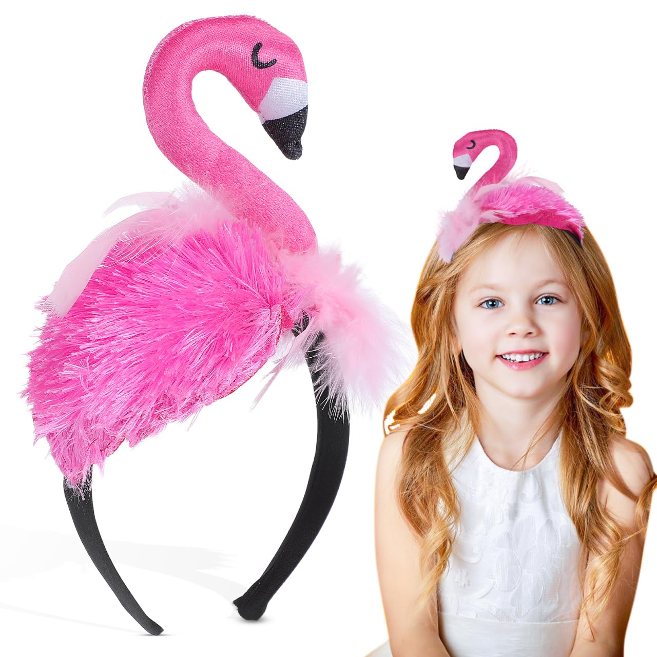 Didiseaon Flamingo Headband, Pink Flamingo Headdress for Hawaii Carnival Party Hair Accessory Tropical for Women Girls Party Supplies