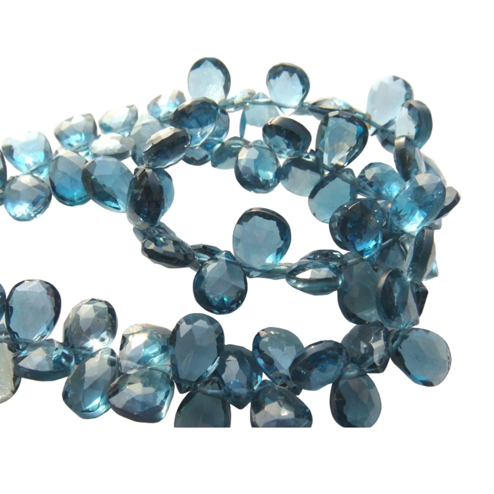 Topaze bleue de Londres 6x8 mm briolettes poire pour bijoux, 48 pièces