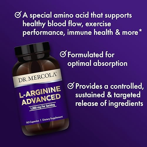 Miniatura 4 de Dr. Mercola L-Arginine Advanced, 30 Servings (90 Capsules), 1,000 mg Per Serving, Dietary Supplement, Supports Energy Production, Non-GMO