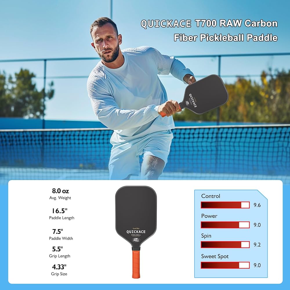 Amazon | QUICKACE 16mm T700 カーボンファイバーピックルボールパドル