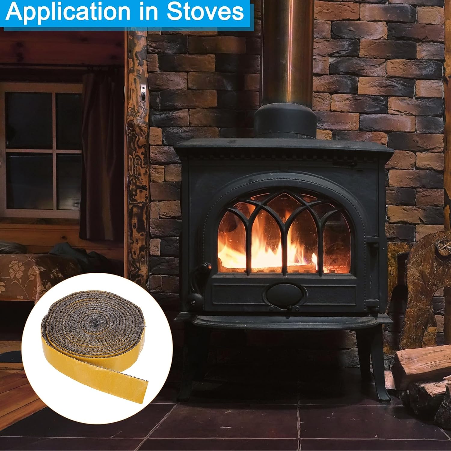 PATIKIL Wood Stove Gasket, 1" x 1/8" x 98" Flat Graphite Fiberglass Self Adhesive High-Temperature Resistance Seal Rope for Stoves Fireplace Door, Black